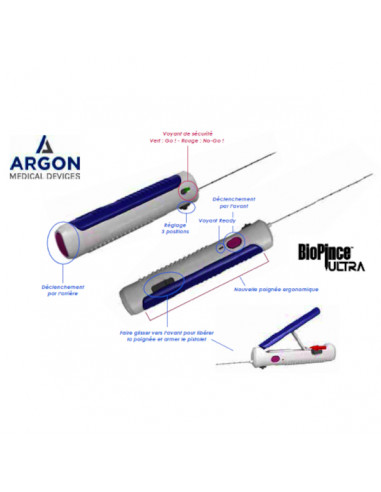 Pistolet à biopsie BIOPINCE ULTRA automatique 16G (1,6mm)x10cm (Bte 5 prélèvement 59% plus important Pistolet à biopsie BIOPINCE ULTRA automatique 16G (1,6mm)x10cm (Bte 5 prélèvement 59% plus important