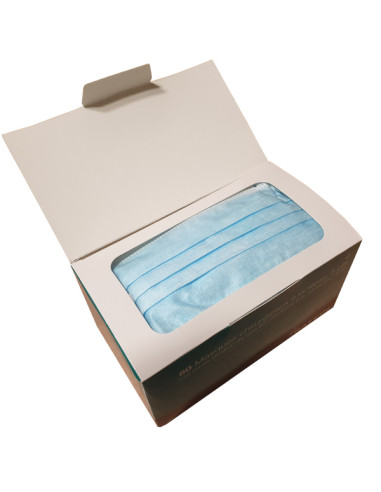 Surgical face mask with ties 3 ply - Filtration IIR - EN 14683 Box of 50 masks Surgical face mask with ties 3 ply - Filtration IIR - EN 14683 Box of 50 masks