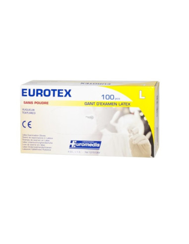 Gants EUROTEX Latex Polymer coated - 240mm non poudré taille 8/9 (l) bte de 100 gants