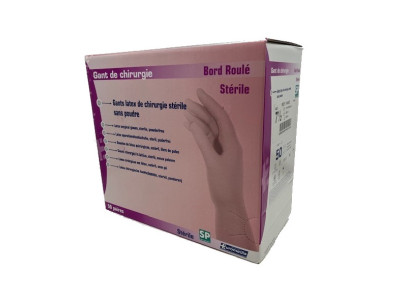 Gant de chirurgien en latex sans poudre manchette 300 mm T 5 1/2 bords roulés - Boite/50 paires